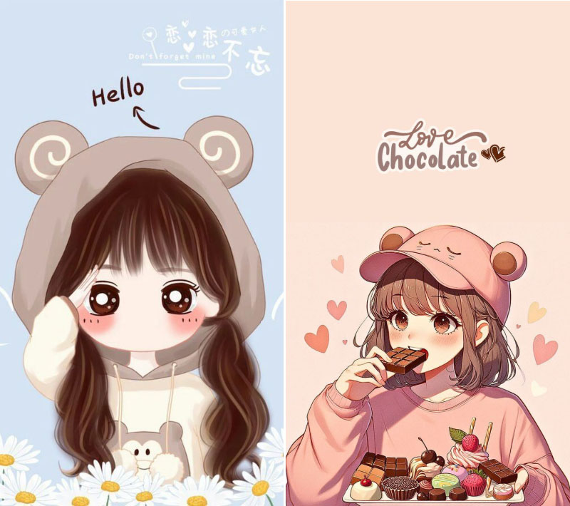 Ảnh chibi cute cô gái dành cho điện thoại