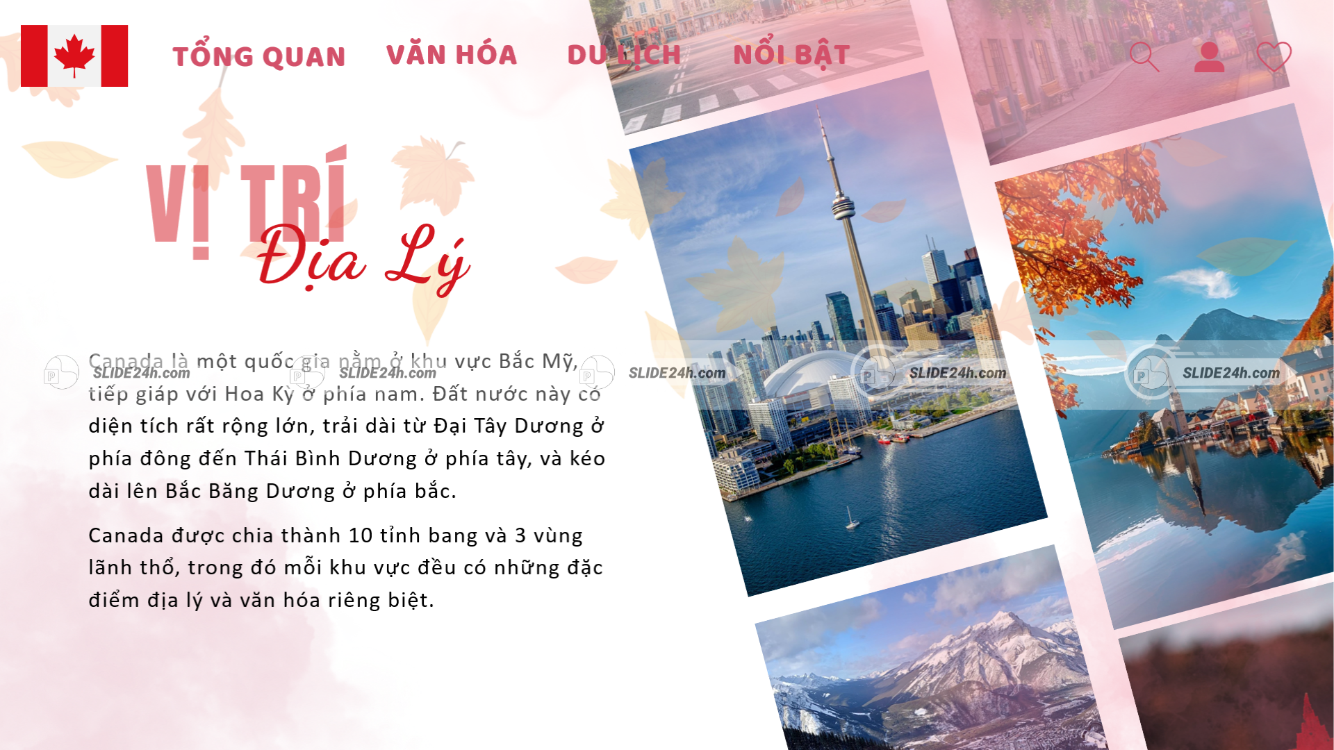 vị trí địa lý canada với các thành phố lớn và cảnh quan đặc trưng