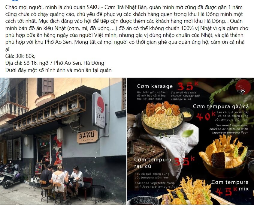 Mẫu bài viết quảng cáo quán ăn 1