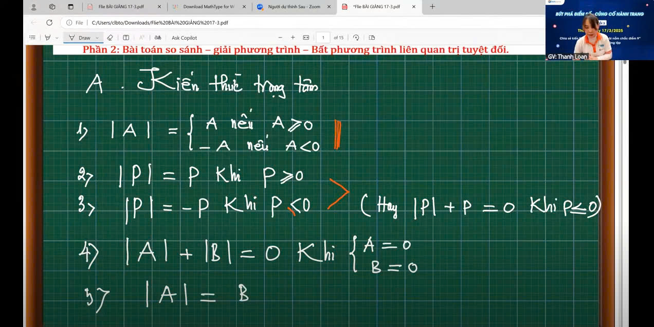 [Livestream số 3] Bài toán so sánh, giải phương trình, bất phương trình liên quan đến giá trị tuyệt đối
