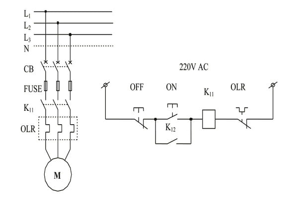 mach dong co 3 pha dung contactor don