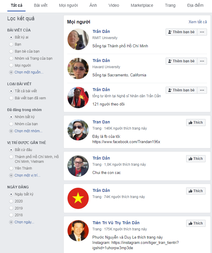 Fanpage mạo danh Trần Dần