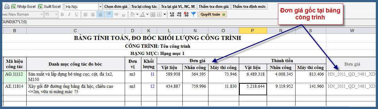 Tính đơn giá trực tiếp (theo mức giá hiện tại) trong Phần mềm Dự toán F1