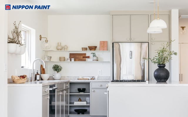 Sơn phòng ăn màu trắng tinh khôi mang lại cảm giác sạch sẽ, thoáng đãng