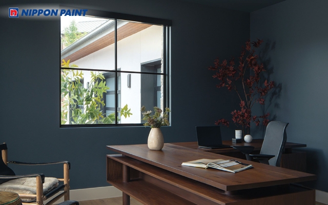 Xanh đen tiết chế phối ghi sáng giúp không gian làm việc yên tĩnh, dễ tập trung lâu