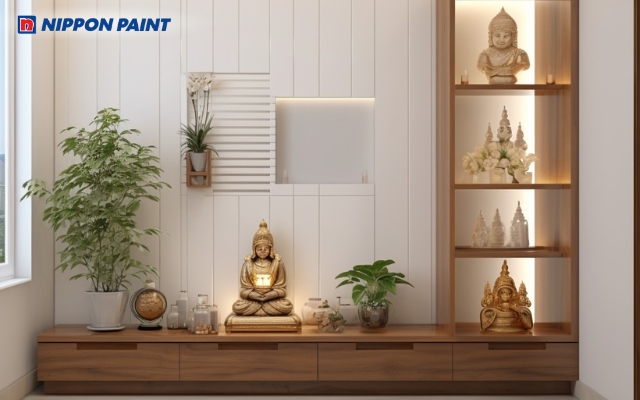 Sự kết hợp giữa màu trắng và các đường phào chỉ xám nhạt tạo nên sự hài hòa