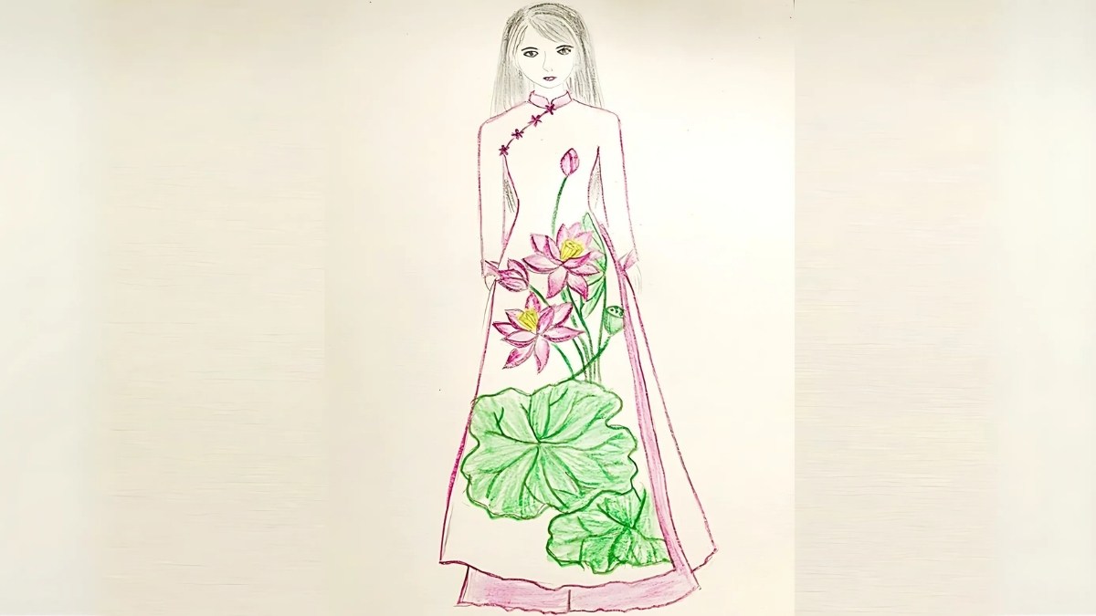 vẽ áo dài truyền thống Việt Nam bước 5