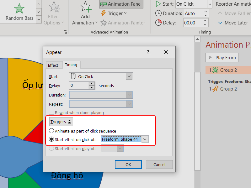 Cài đặt của hiệu ứng Appear