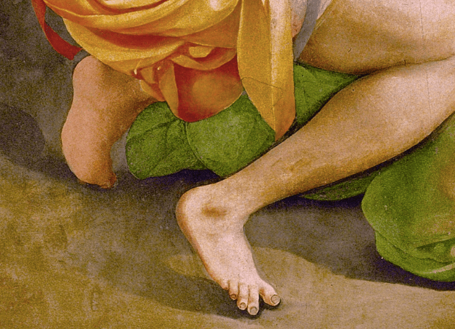 Jacopo Carucci da Pontormo, "The Deposition," 1526-1528, oil on wood, 313 x 192 cm (123 x 76 in), Capponi chapel, Santa Felicita, Florence. Detail