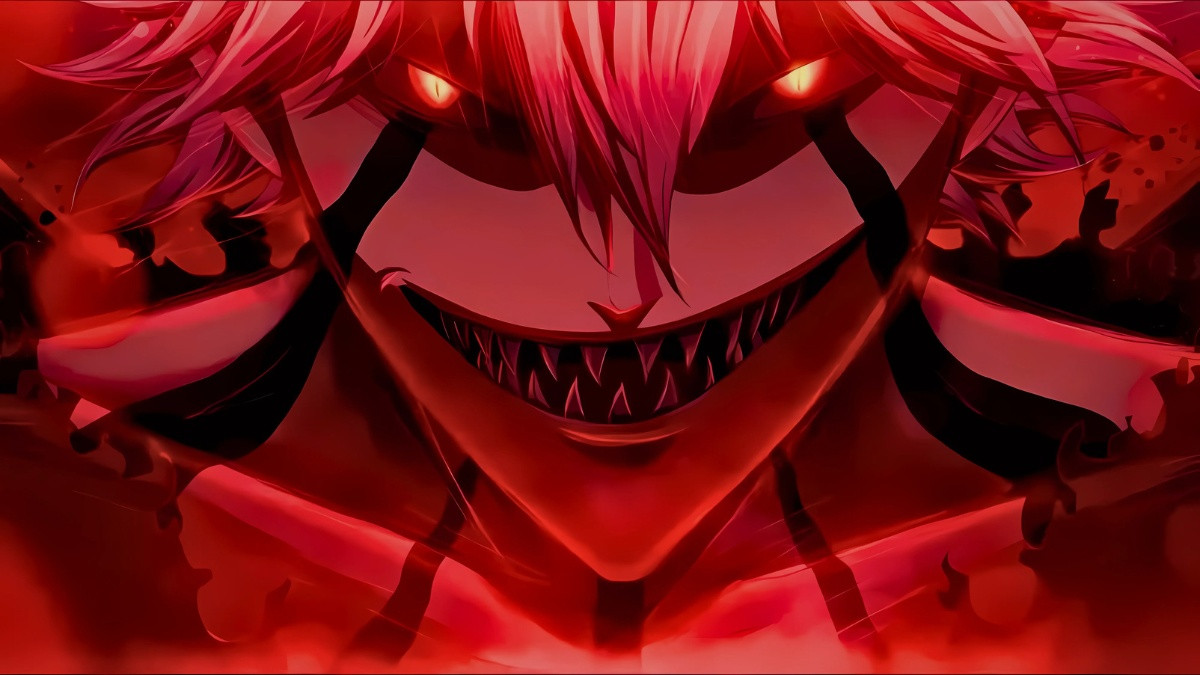 Ác quỷ anime nam tóc tím trong không gian mờ ảo