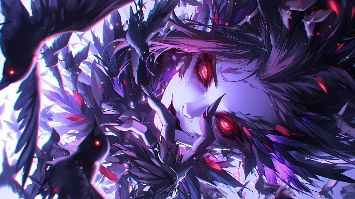 Ác quỷ anime nữ với mái tóc dài uốn lượn