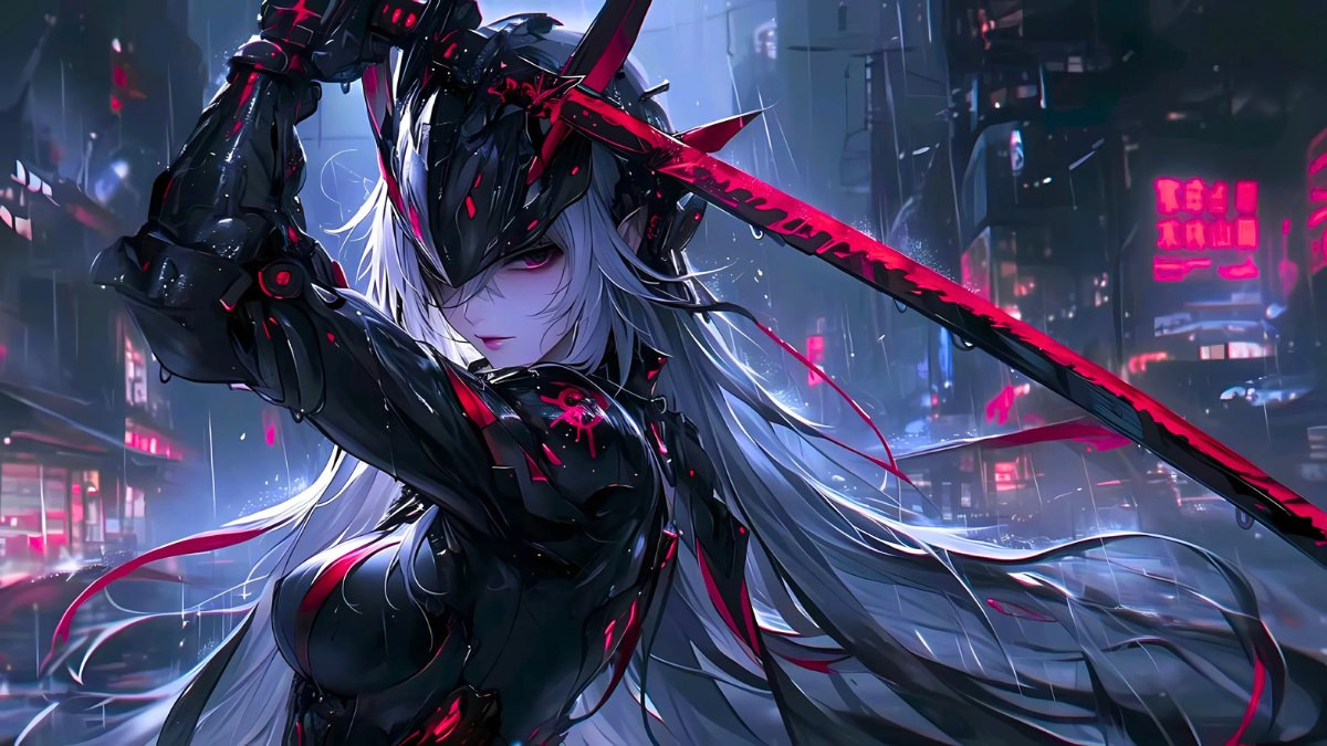 Ác quỷ anime nữ cầm hoa hồng đen