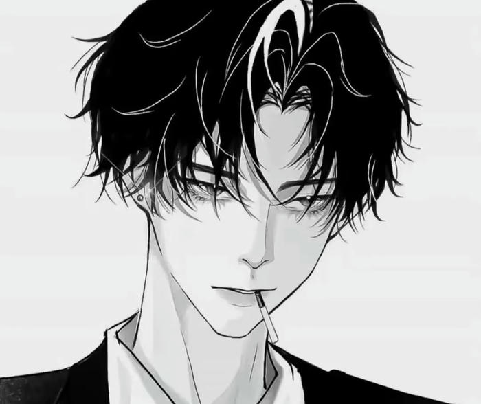 ảnh anime nam trắng đen tóc rối