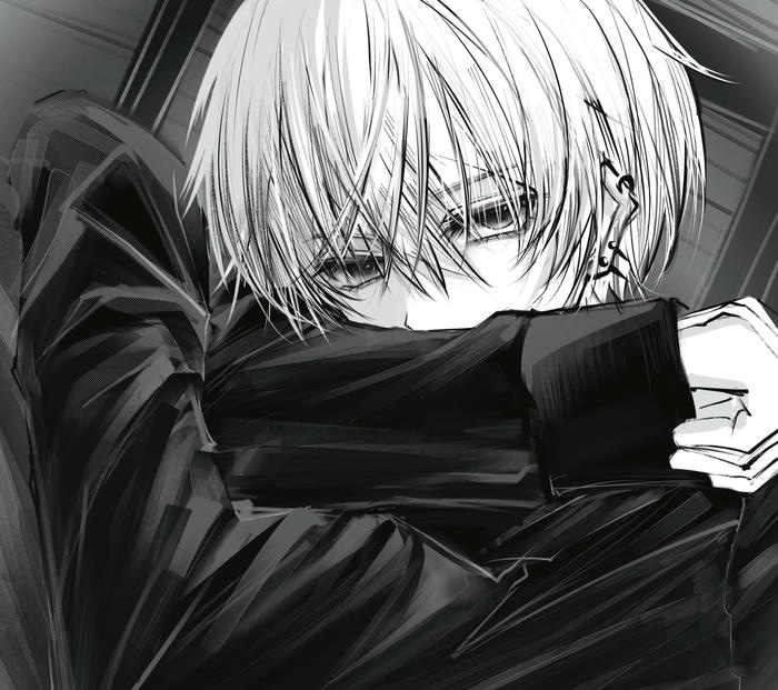 hình ảnh anime nam trắng đen vùng tối