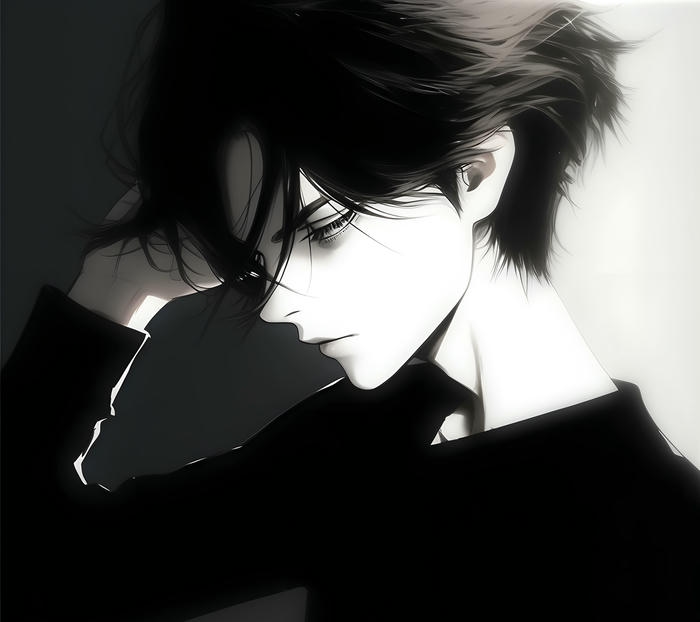 hình anime nam trắng đen áo khoác