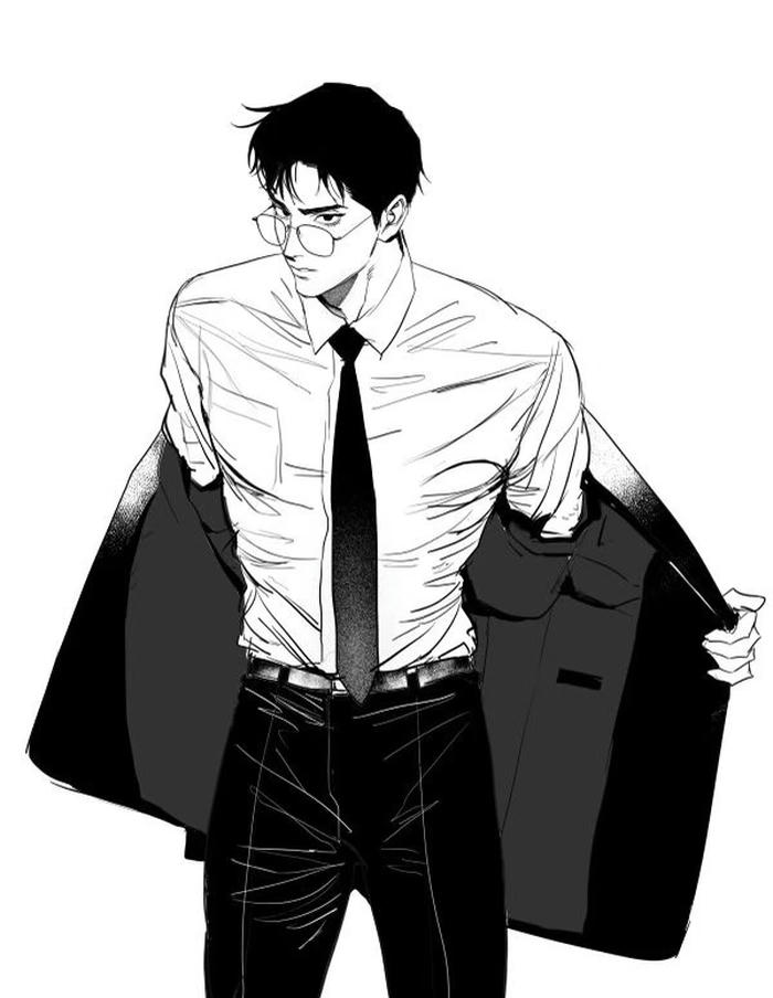 hình ảnh anime nam trắng đen vai hẹp