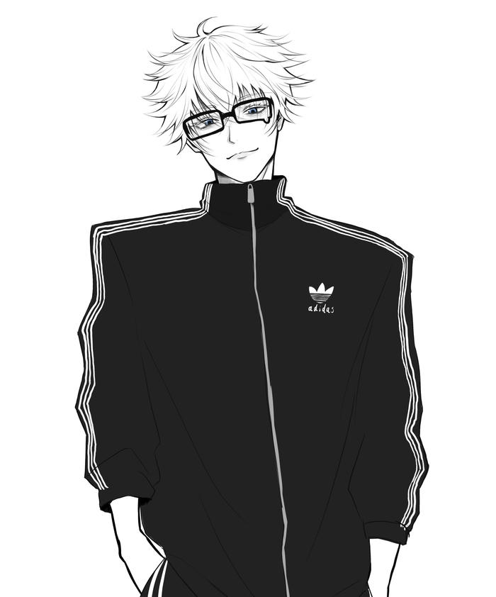 hình ảnh anime nam trắng đen trang phục