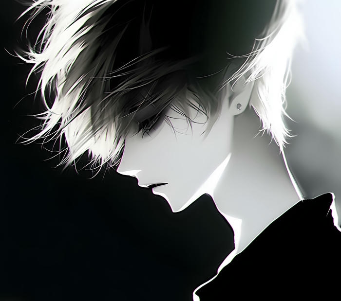 hình anime nam trắng đen góc nghiêng