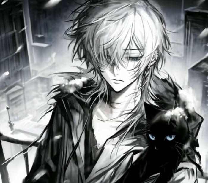 hình ảnh anime nam trắng đen phác họa