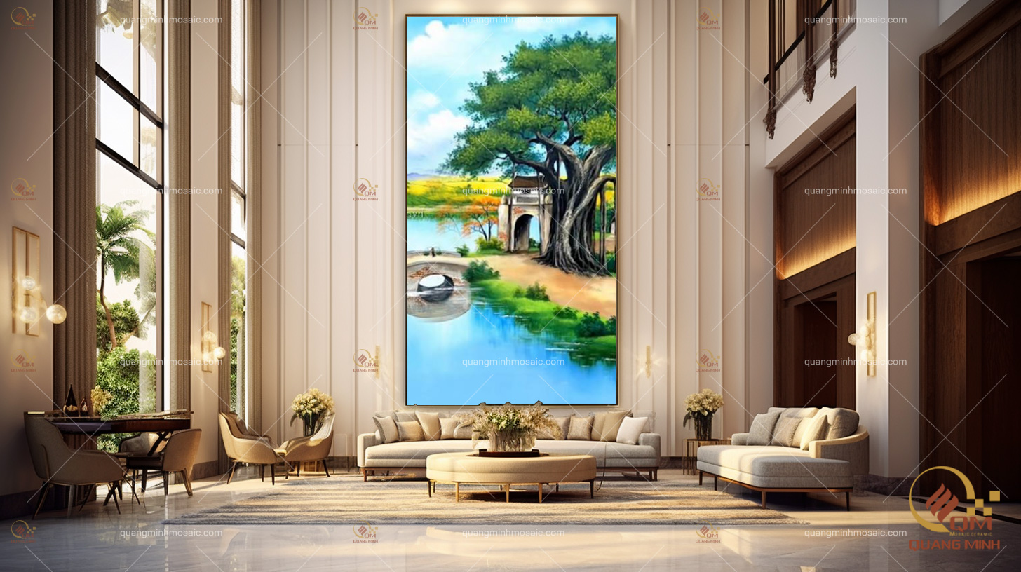 Ảnh: Một bức tranh mosaic gốm chủ đề đồng quê cỡ lớn thích hợp cho các không gian rộng như sảnh khách sạn