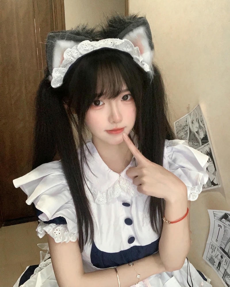 Cosplay hầu gái tai mèo tóc buộc hai bên dễ thương