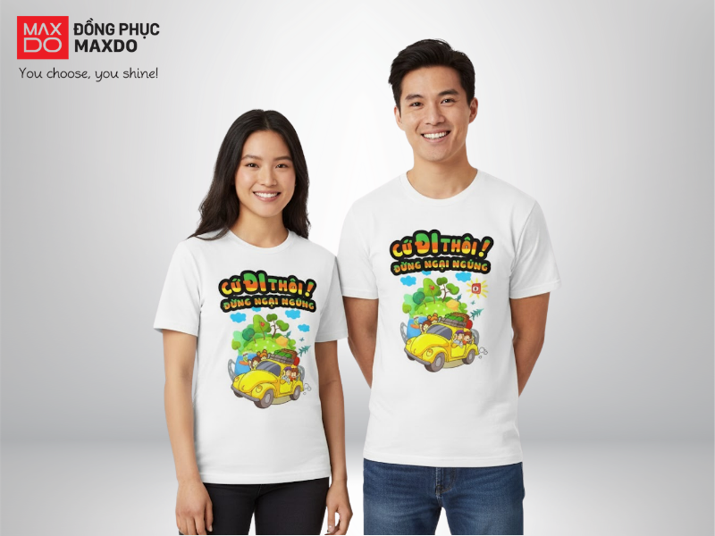 Mẫu áo đồng phục đi biển cho đội nhóm có in slogan