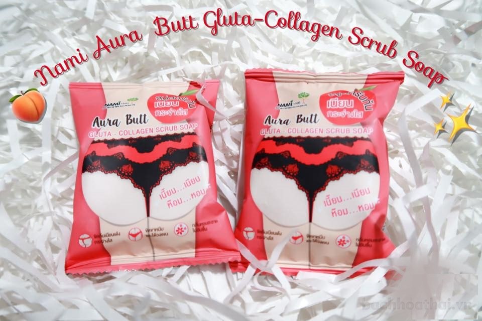 Soap sẹo mụn, thâm rạn da NAMI Aura Butt Gluta Collagen Scrub soap Thái Lan