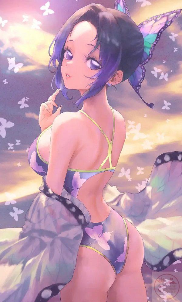 Hình ảnh Shinobu trong tư thế chiến đấu nhưng vẫn đầy nữ tính