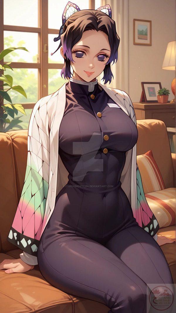 Hình ảnh Shinobu với dáng đứng tự tin, tỏa ra khí chất mạnh mẽ