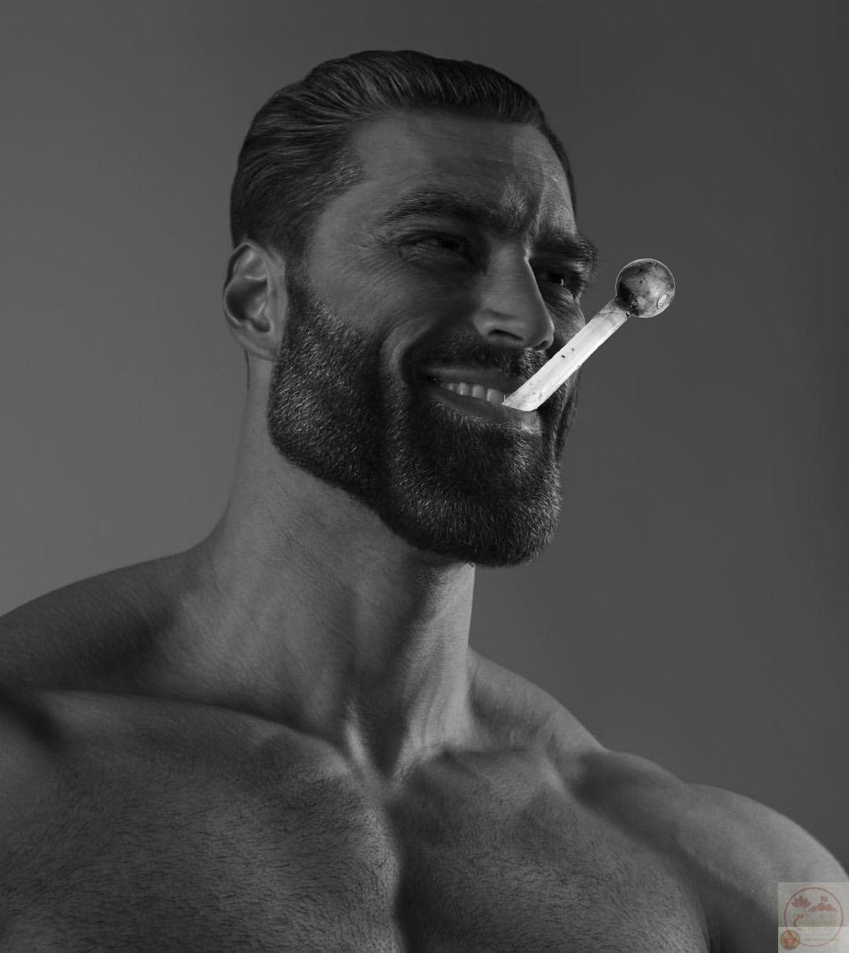 Hình Giga Chad trắng đen càng làm tăng độ bá đạo khi ghép nội dung hài