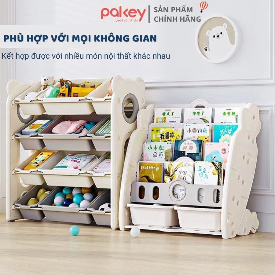 Kệ đồ chơi Pakey gồm có 2 kích thước tương ứng với các loại kệ 3 tầng và 4 tầng