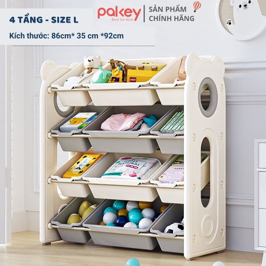 Kệ đồ chơi size L có kích thước lớn hơn, giúp có thêm không gian lưu trữ đồ chơi cho bé