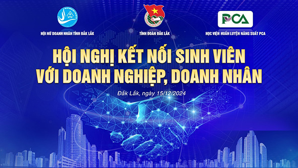 Mẫu backdrop hội nghị kết nối sinh viên với doanh nghiệp