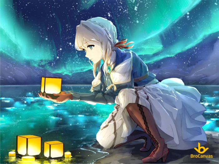 Ảnh anime nữ đẹp cô gái thả đèn hoa đăng