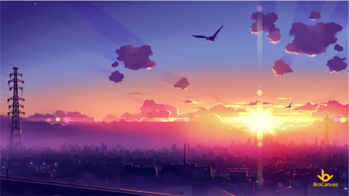 ảnh anime phong cảnh ánh nắng cuối ngày