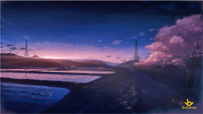 ảnh anime phong cảnh buổi chiều trên đê