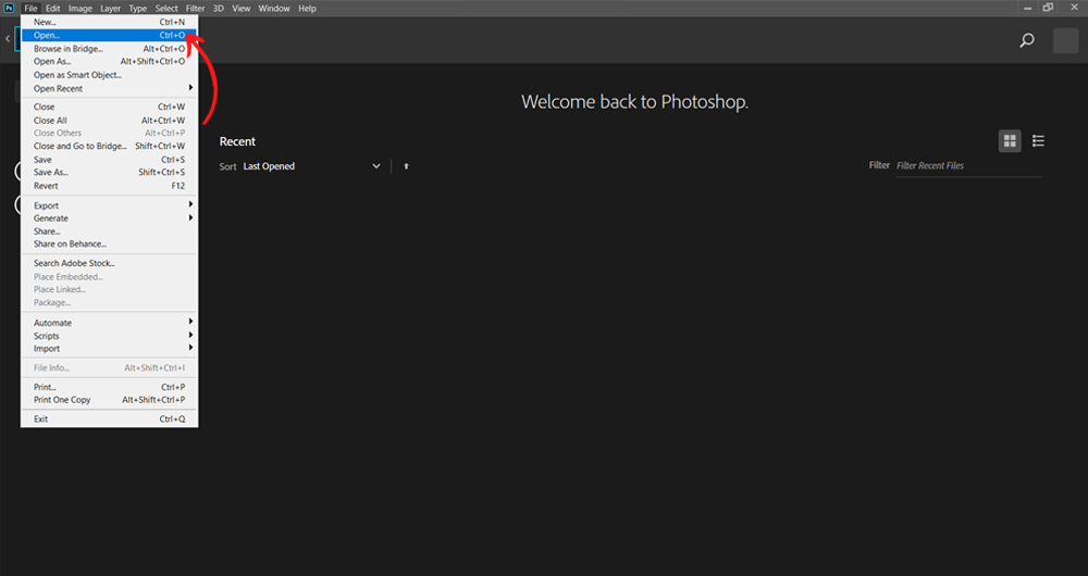 Cách mở file trong Photoshop-Bước 1