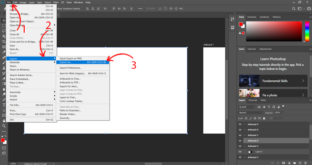 Cách xuất ảnh trong Photoshop - Bước 1