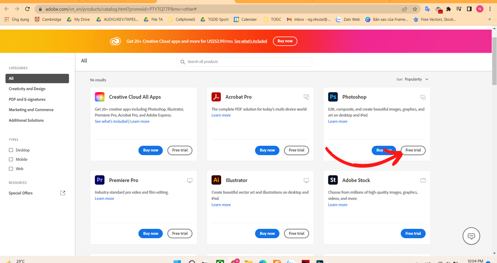 Cách tải Photoshop cho máy tính- Bước 2