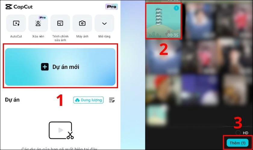 Nhấn Chỉnh sửa, rồi nhấn Dự án mới