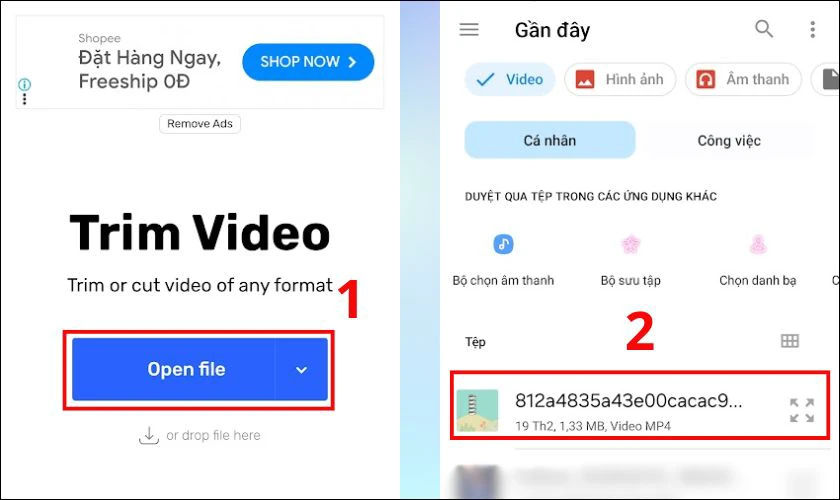 Nhấn Open file và tải lên video cần chỉnh sửa