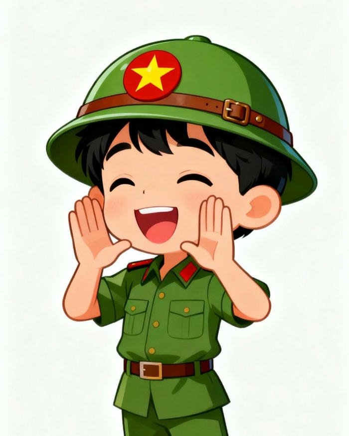 Chibi công an dễ thương bắc loa tay gọi to lớn