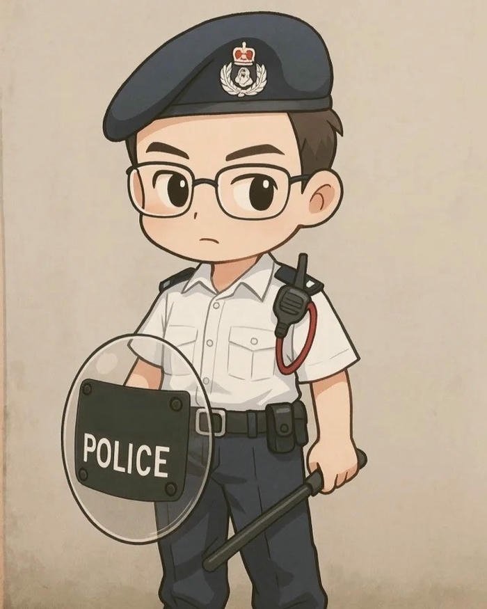 Chibi công an dễ thương cầm bảng chữ police đơn giản