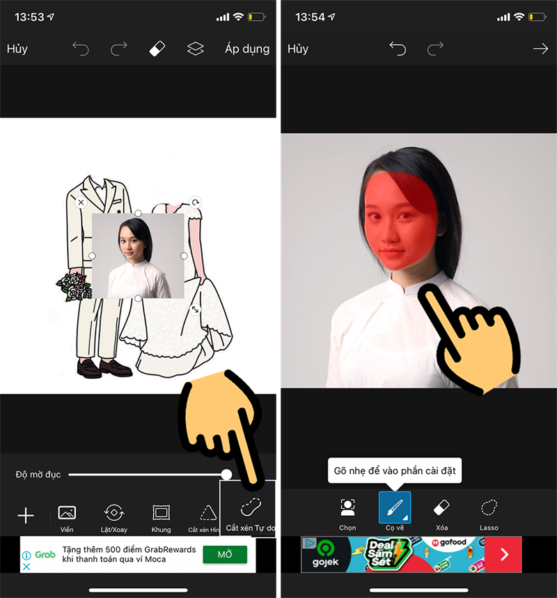 tô vùng gương mặt bạn muốn ghép