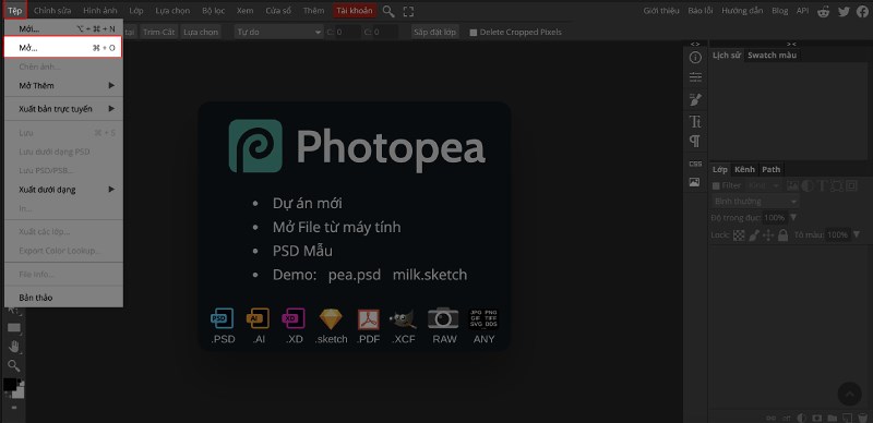 Chọn Tệp và chọn mở
