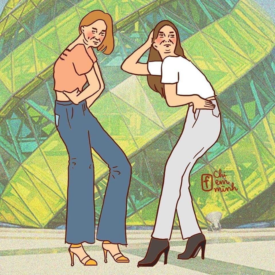 Kiểu dáng chống hông hơi khác thường nhưng cực sáng tạo - Nguồn ảnh FB Chị Em Mình