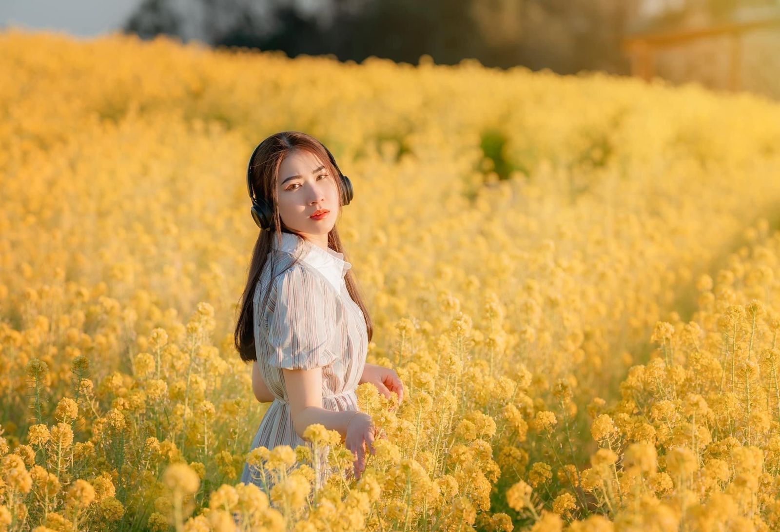 chụp ảnh với vườn hoa