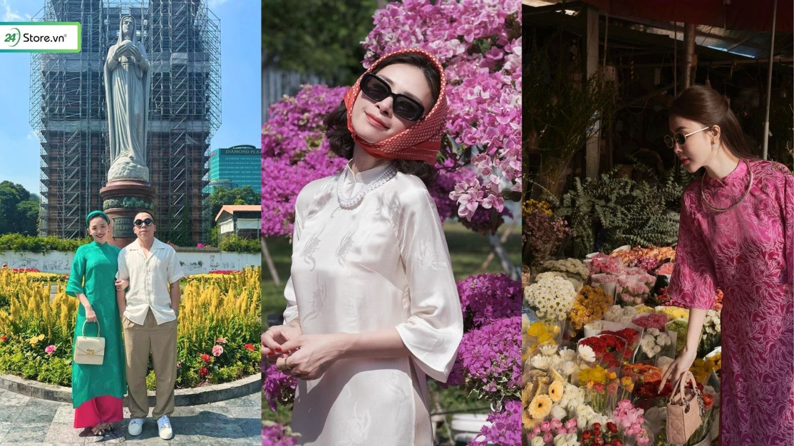 chụp ảnh với hoa tết