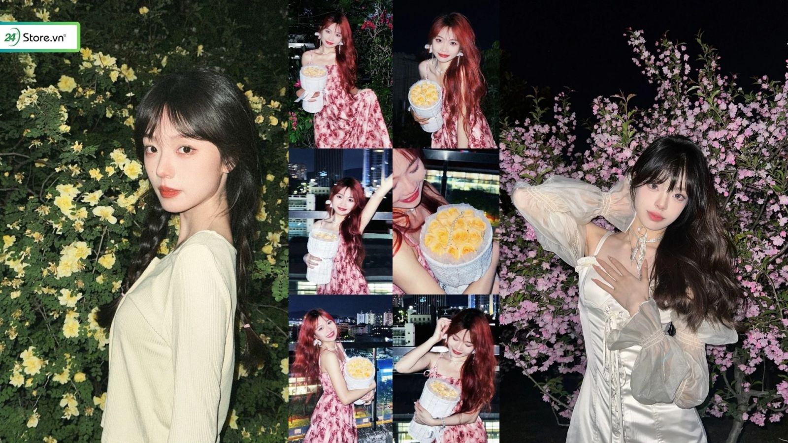 chụp ảnh với hoa vào buổi tối