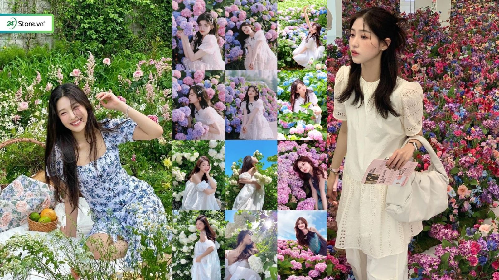 chụp ảnh với vườn hoa